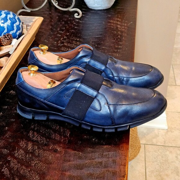 Moral Code Men's Erast Leather Slip-On Sneaker, Blue/Black, Sz 12 - Picture 1 of 16